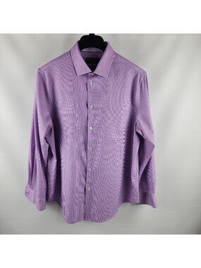 Report Collection Dress Shirt Men Large Purple Check X4 Performance Stretch Slim